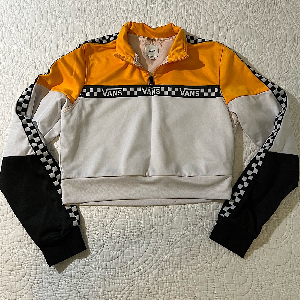 Vans Quarter Zip Crop Pullover Windbreaker - Yellow/White/Black. Size XS